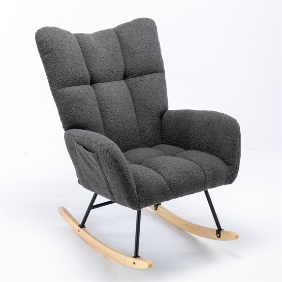 Modern Rocking Chair, Soft Teddy Velvet Fabric Rocking Chair for Nursery, Comfy Wingback Glider Rocker with Solid Wood Base for Living Room, Bedroom Balcony