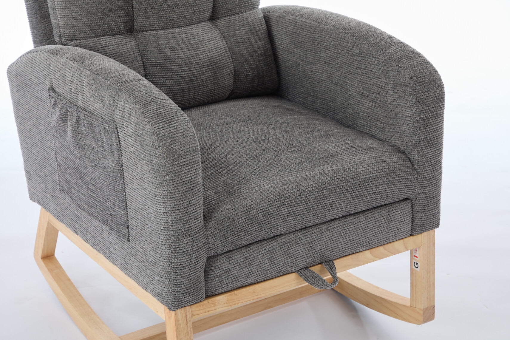 Modern Rocking Chair with Solid Wood Legs & Adjustable Footrest, High Back Ergonomic Design, Side Pocket Armchair for Living Room & Nursery Use, Parent & Baby Comfort