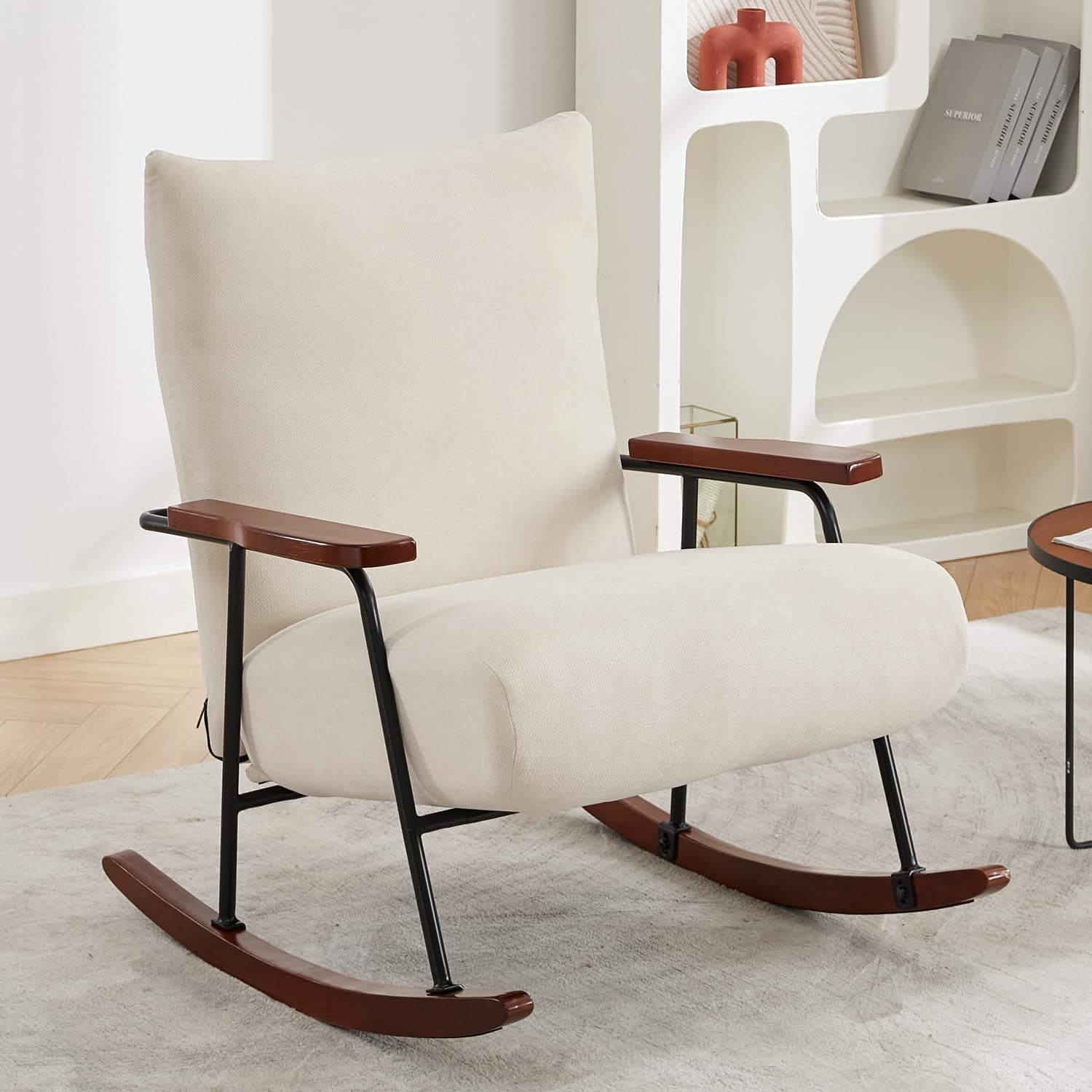 Modern Rocking Chair, Upholstered Armchair with Solid Wood Armrests and ...
