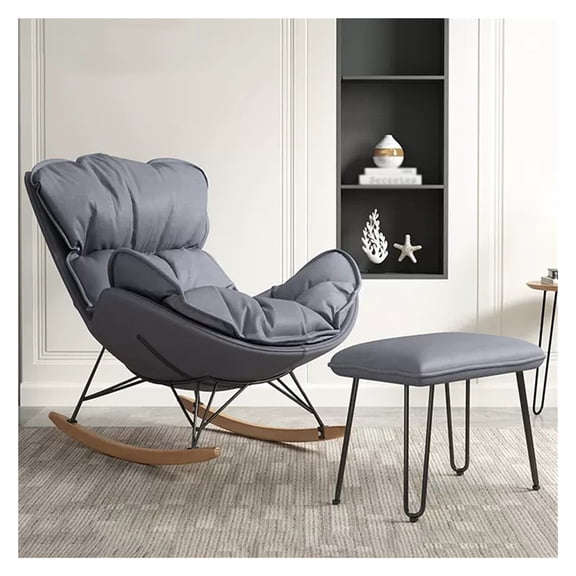 Modern Rocking Chair Upholstered Glider Rocker Nursery Accent Chair with Ottoman,Wingback Leisure Rocker Recliner Comfy Reading Chairs for Living Room Bedroom Offices