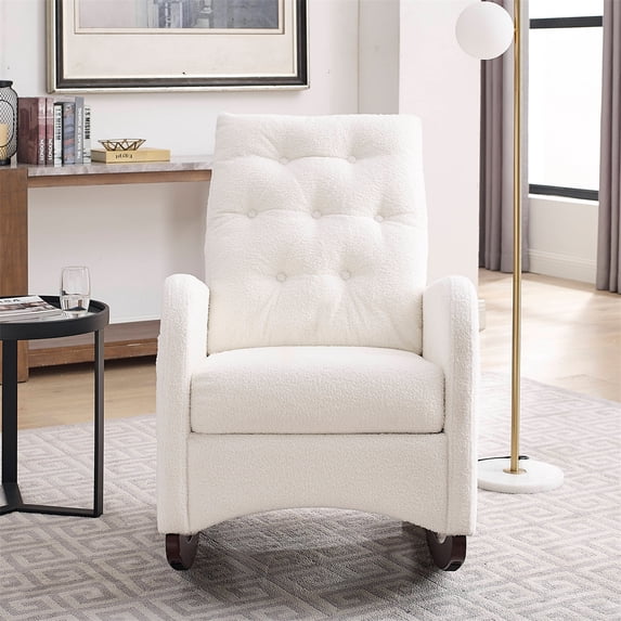 Modern Rocking Chair Upholstered Nursery Glider Rocker For Baby Comfy Armchair With Side Pocket For Living Room