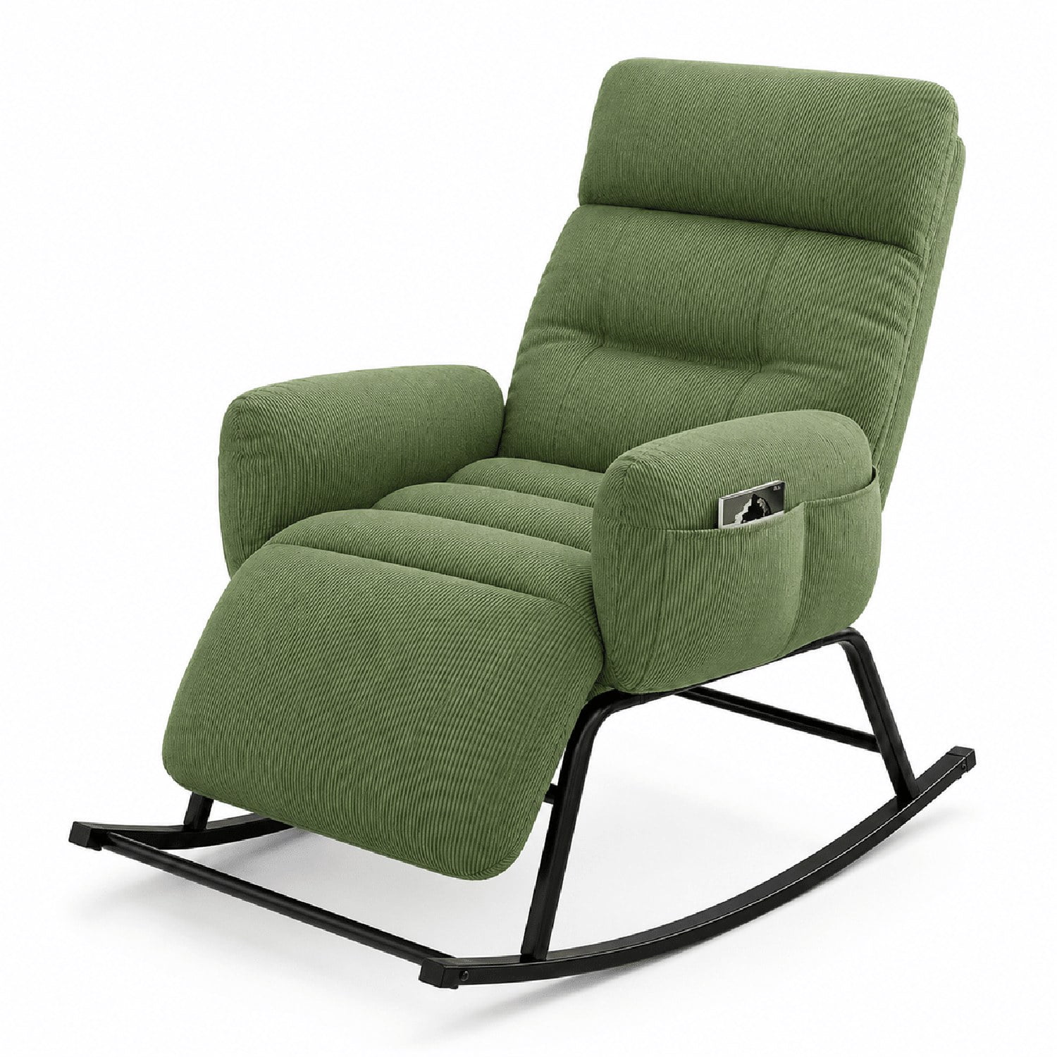 Modern Rocking Chair with Retractable Footrest, Upholstered Lounge Chair with Side Pocket, Plush Fabric, for Living Room Bedroom