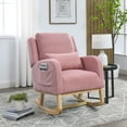 thumbnail image 1 of Modern Rocking Glider Chair, Accent High Backrest Living Room Lounge Arm Rocking Chair with 1 Lumbar Pillow and 2 Side Pockets, Upholstered Vanity Chair for Living Room Bedroom Nursery, Pink Teddy, 1 of 8