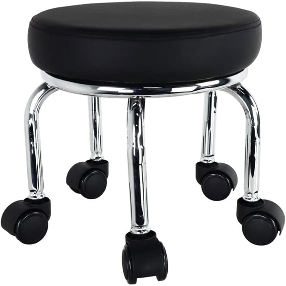 Modern Roller Seat PU Leather Low Round Rolling Stool 360° Swivel Small Low Seat with Universal Caster Wheels Foot Stool for Home Office Garage Shop Fitness Sport