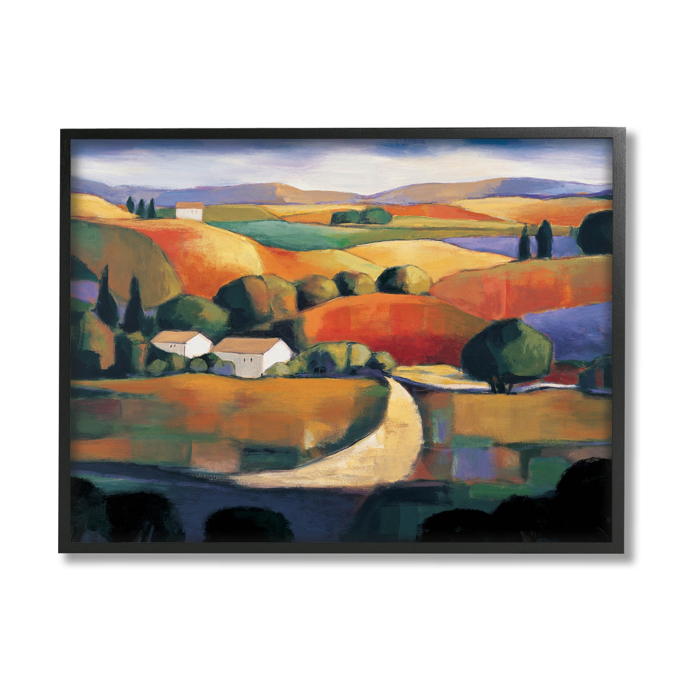 Modern Rolling Hills Countryside Landscape Painting Black Framed Art Print Wall Art