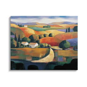 Modern Rolling Hills Countryside Landscape Painting Gallery Wrapped Canvas Print Wall Art