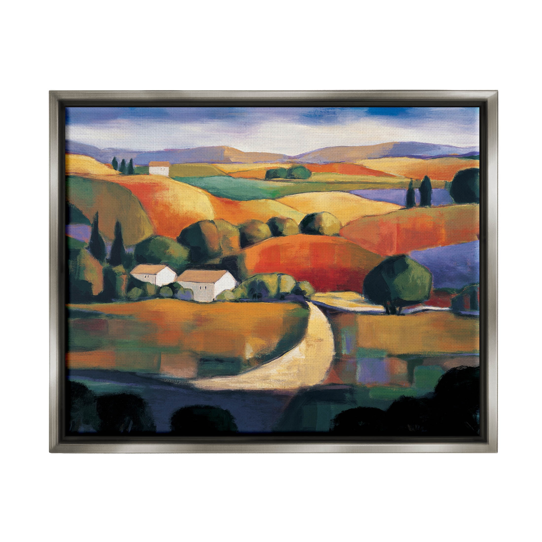 Modern Rolling Hills Countryside Landscape Painting Luster Gray Framed Art Print Wall Art