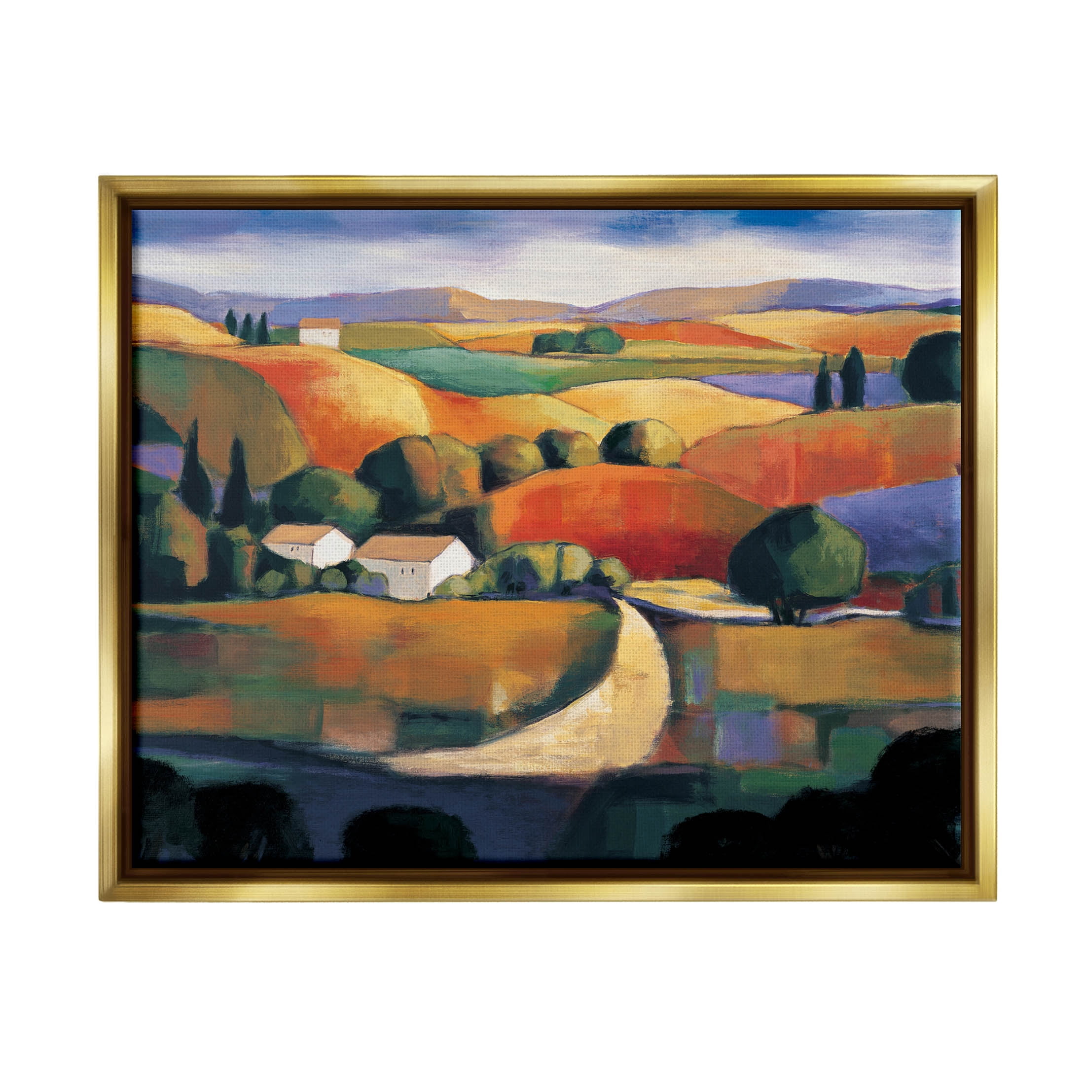 Modern Rolling Hills Countryside Landscape Painting Metallic Gold Framed Art Print Wall Art