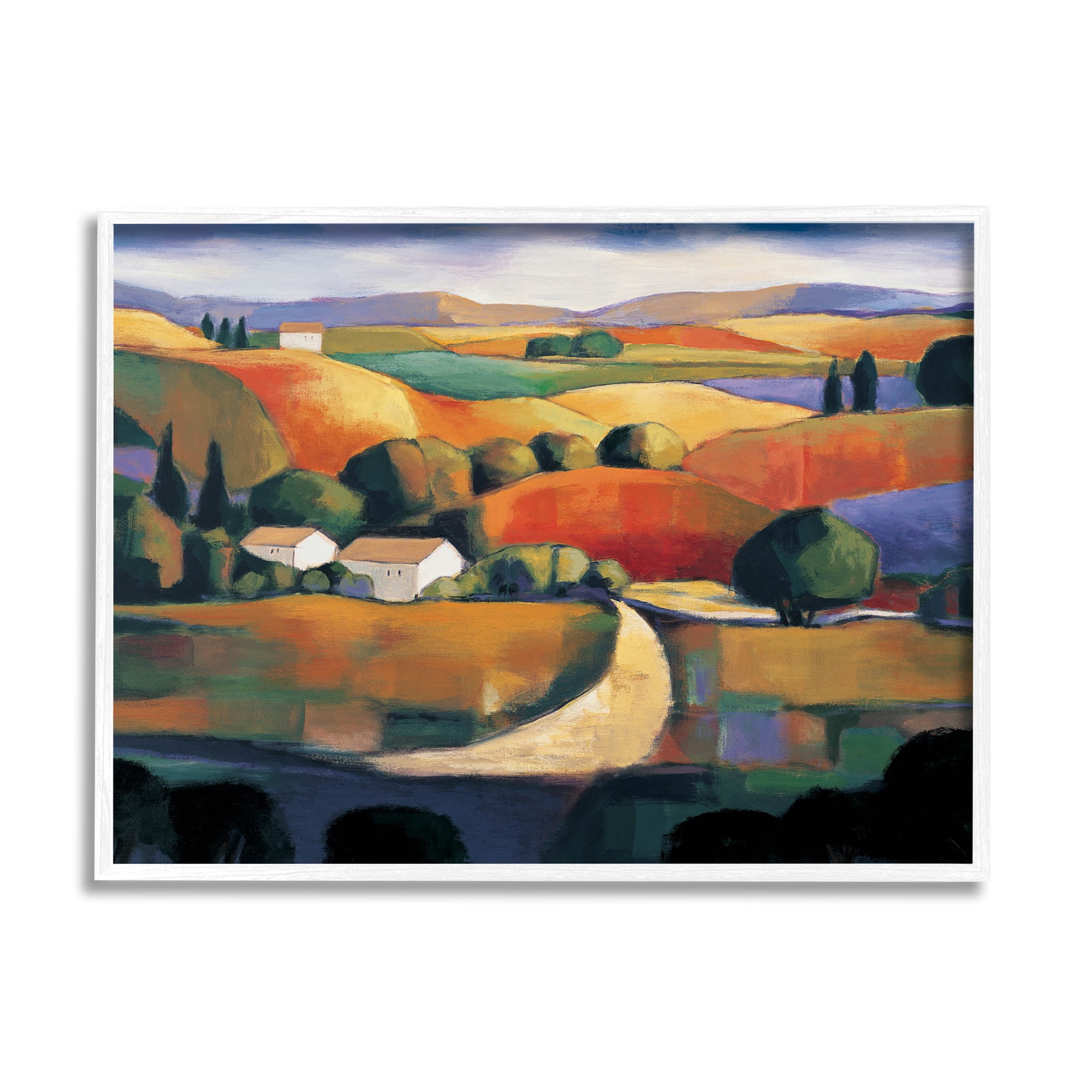 Modern Rolling Hills Countryside Landscape Painting White Framed Art Print Wall Art