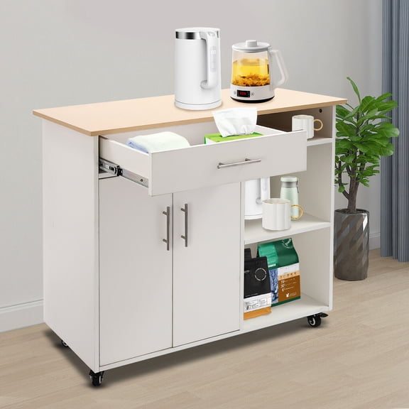 Modern Rolling Kitchen Island Side Table Trolley Cart with Drawer and 4 Wheels