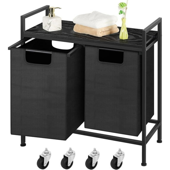 Modern Rolling Laundry Basket Organizer Laundry Hamper Cart with Storage Shelf