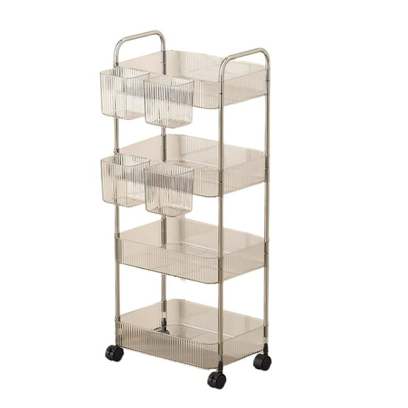 Modern Rolling Makeup Cart Clear Shelves Space Saving Bathroom Bedroom Organization Product Organizers
