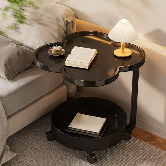 Modern Rolling Side Table, 360°Swivel TV Tray Table for Small Spaces, Couch Tables That slide under, C Shaped Side Tables living room and bedroom for Sofa, Bed,Chair, Snack (Black)