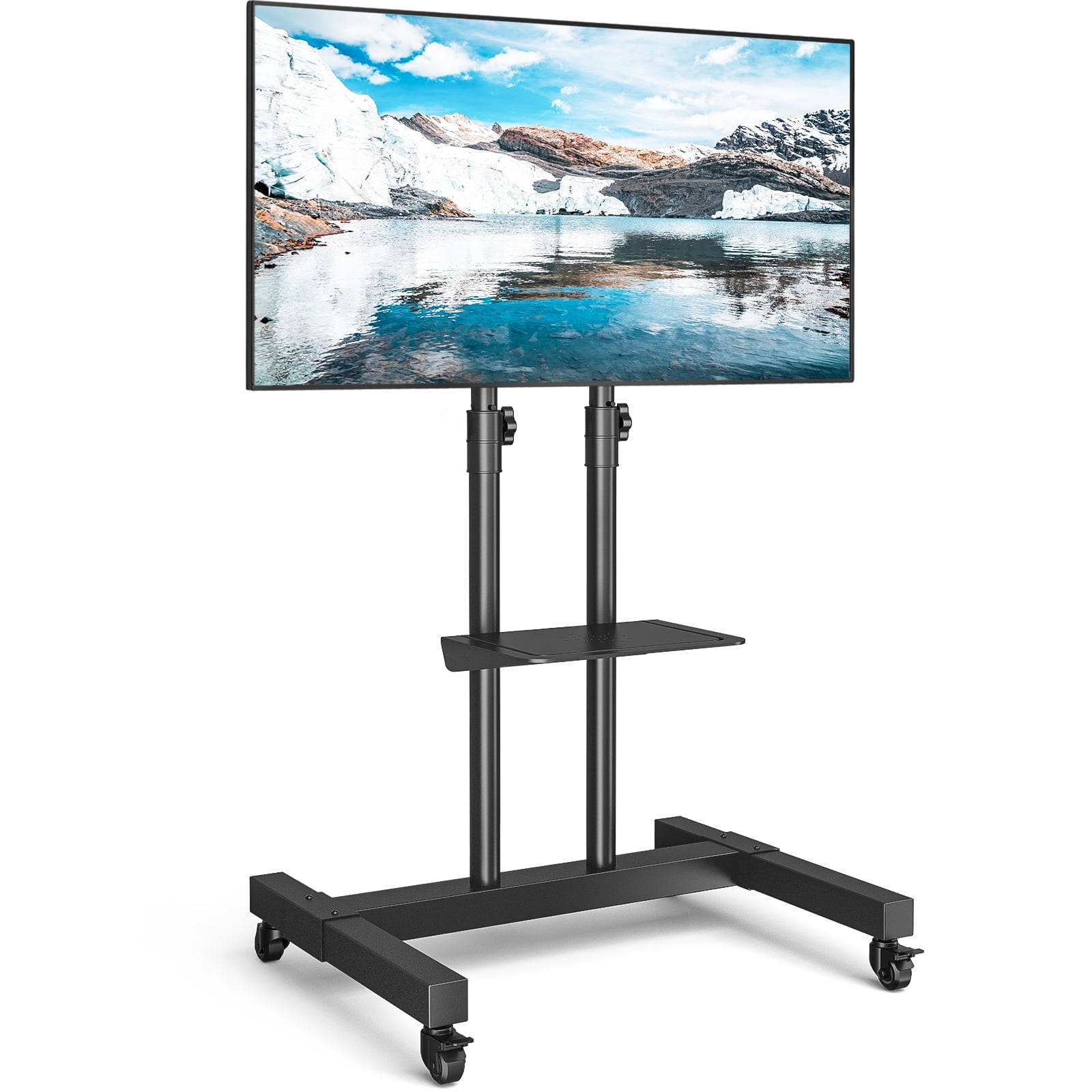 RTVR Modern Rolling TV Cart Stand with Wheels for 32 to 83 inch TVs, Height Adjuatable Shelf Black