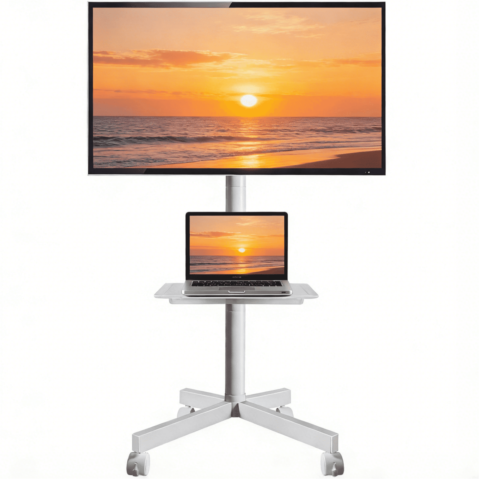 Modern Rolling TV Stand, Mobile TV Cart with Shelf for 23-60 Inch Flat TVs, White