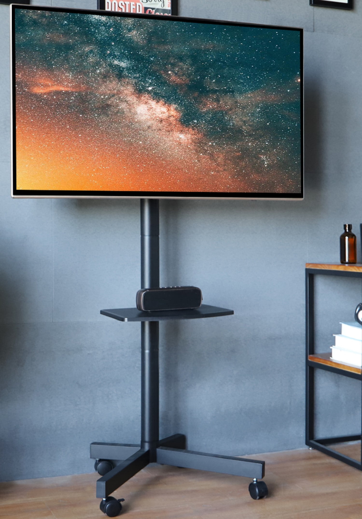 Black tv stand on wheels discount