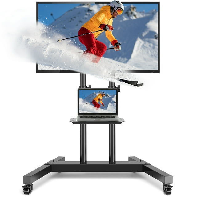 Black Modern Rolling TV Stand for TVs up to 75 Inch, Adjustable Height