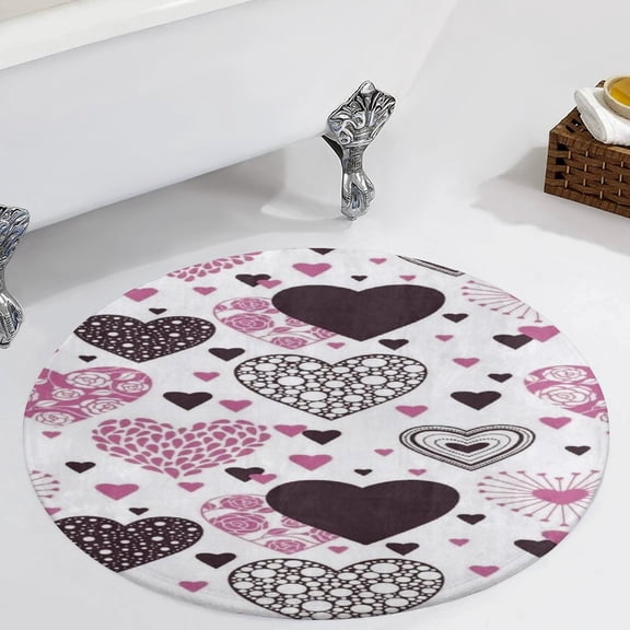 Modern Romantic Art Love Dots Black And White Pink Round Carpet Circle Rug Outdoor Patio Area Rug Washable Large Area Rugs Hallway Room Decor Fitness Mats