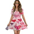 thumbnail image 1 of Modern Romantic Art Love Dots Women Dress V-Neck Short Sleeve Flowy Swing Party Midi Dress, 1 of 4