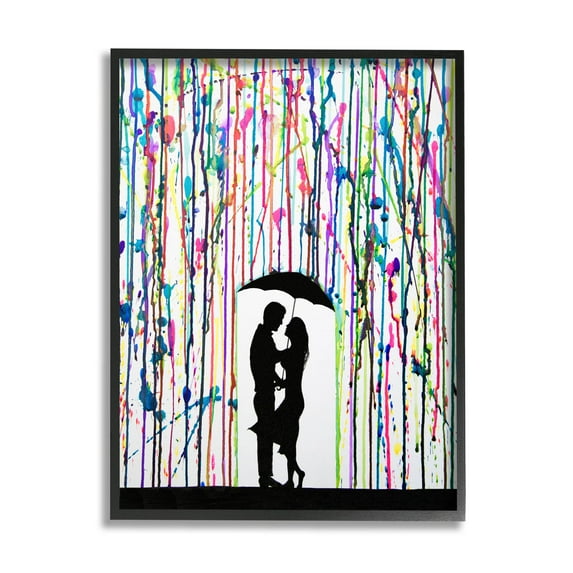 Modern Romantic Rainfall Silhouette Abstract Graphic Art Black Framed Art Print Wall Art