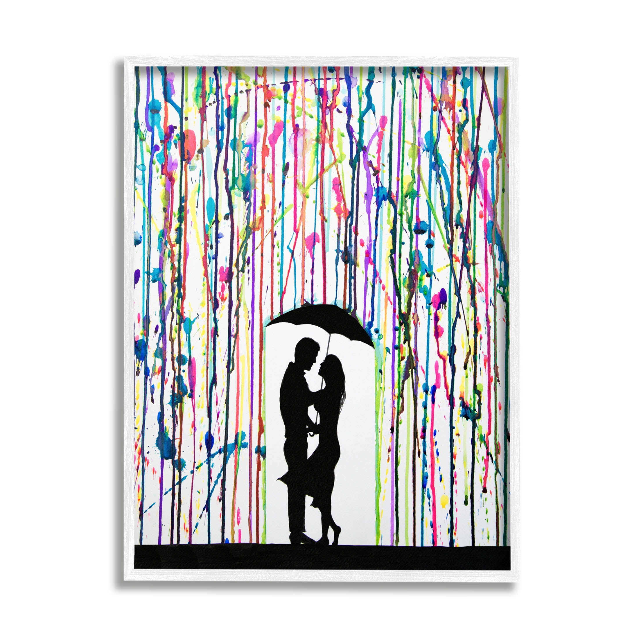 Modern Romantic Rainfall Silhouette Abstract Graphic Art White Framed Art Print Wall Art
