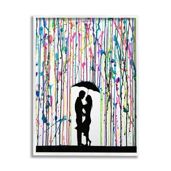 Modern Romantic Rainfall Silhouette Abstract Graphic Art White Framed Art Print Wall Art