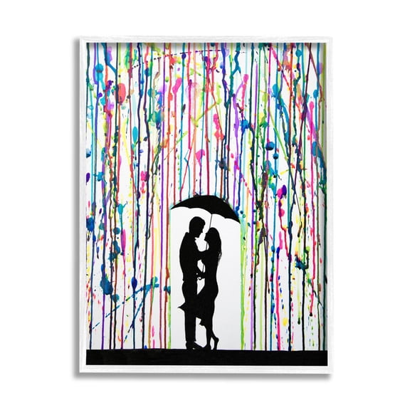 Modern Romantic Rainfall Silhouette Abstract Graphic Art White Framed Art Print Wall Art