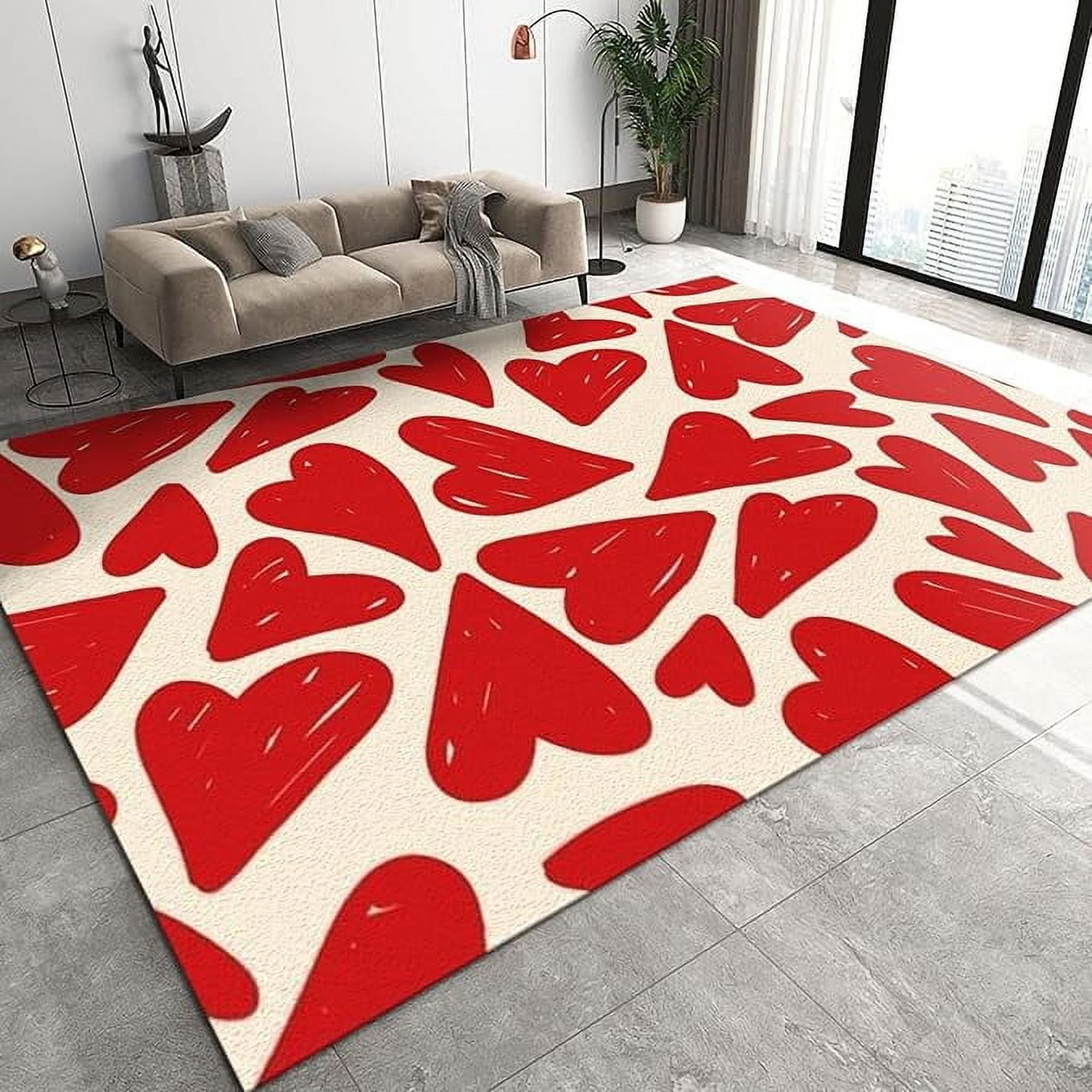 Modern Romantic Red Heart Rug For Bedroom, Simple Valentine's Day Area ...