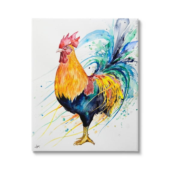 Modern Rooster Rainbow Splatter Animals & Insects Graphic Art Gallery Wrapped Canvas Print Wall Art