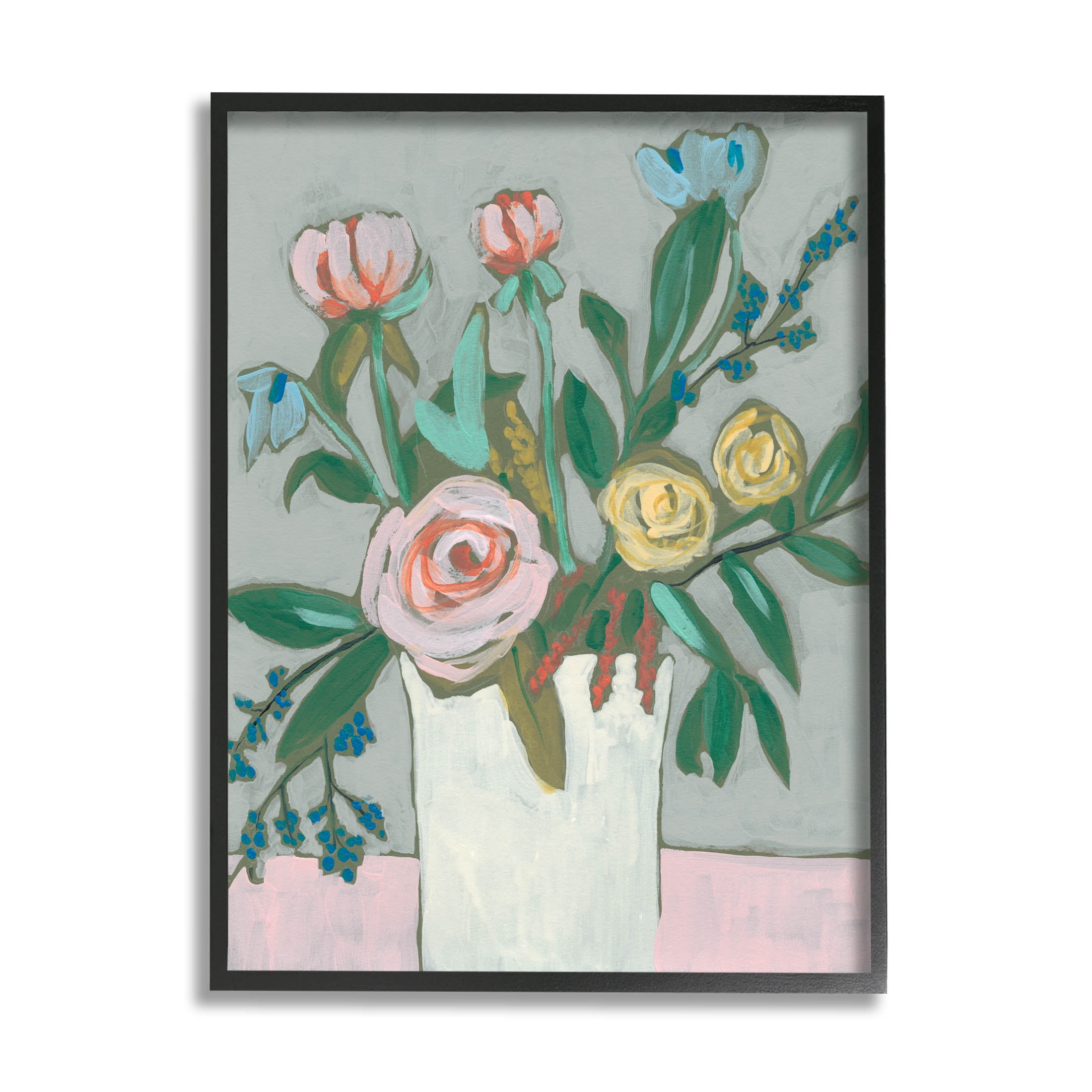 Modern Rose Blossoms Bouquet Botanical & Floral Painting Black Framed Art Print Wall Art