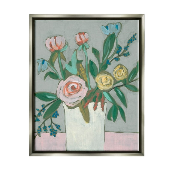 Modern Rose Blossoms Bouquet Botanical & Floral Painting Luster Gray Framed Art Print Wall Art