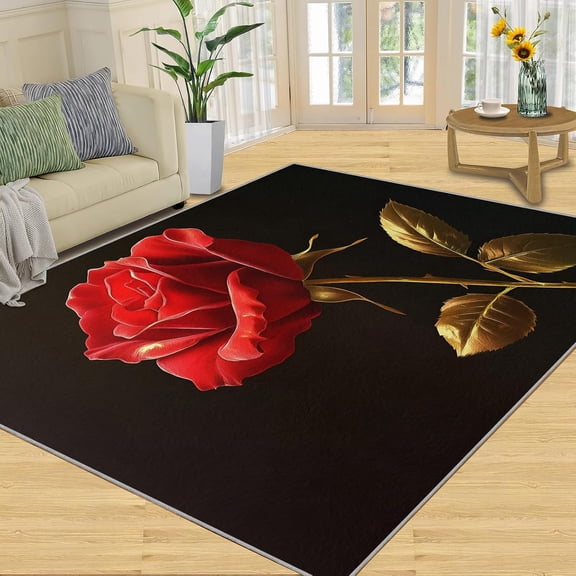 Modern Rose Floral Area Rugs, Pink Flower Carpet, Washable Non Slip Low Pile Soft Rug for Living Room Bedroom Dining Room Home Office Decor Mat 2x3ft