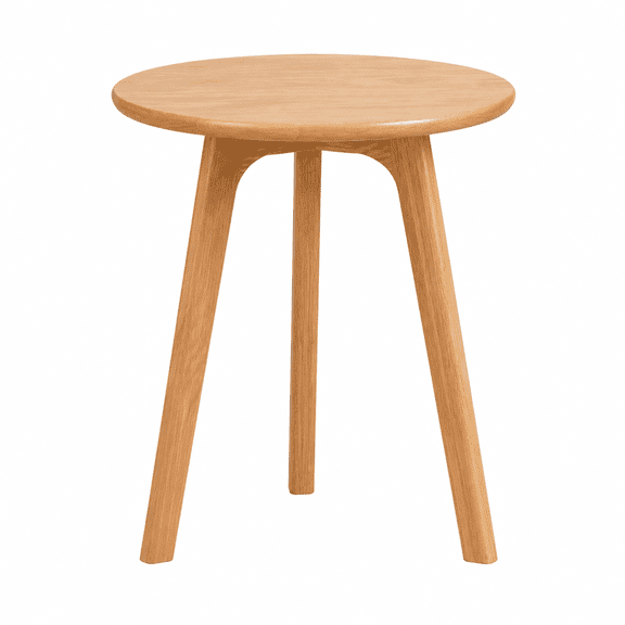 Modern Round Accent Table, Solid Oak End Table, Non-Slip Feet, 3-Leg Design, Compact Nightstand Coffee Table for Bedroom & Living Room