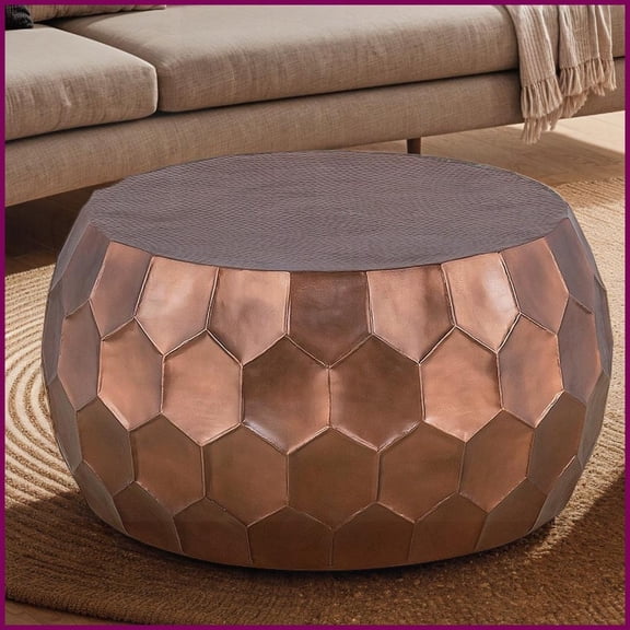Modern Round Aluminum Coffee Table with Copper Base, 32 Diameter, No Assembly & Easy to Clean