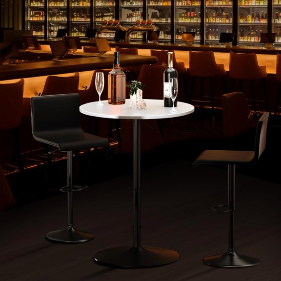 Modern Round Bar Table Height Adjustable White Bistro Pub Cocktail Table for Home Kitchen Restaurant