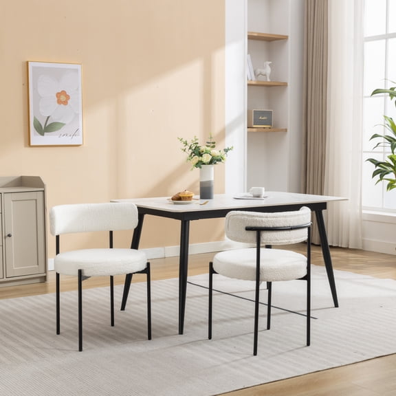 Modern Round Boucle Dining Chairs Set of 2 Off White