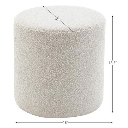 Modern Round Boucle Upholstered Ottoman with Soft Padded Seat, Multi-Functional Sofa Footrest, Side Table, Extra Seating for Living Room, Bedroom, Entryway (18" Dx 18" W x 18" H)
