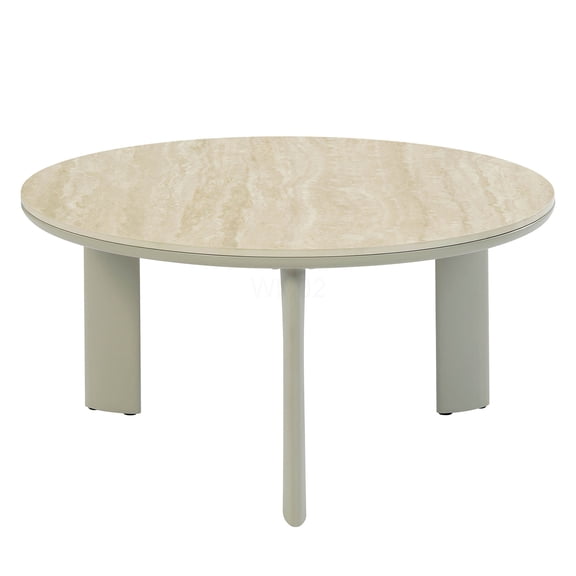 Modern Round Ceramic Coffee Table with Light Gray Finish and Sturdy Metal Base for Living Room