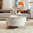 thumbnail image 1 of Modern Round Coffee Table, 31.5" Coffee Table with 2 Large Drawers, Storage Accent Table with Golden Legs for Living Room, 1 of 9