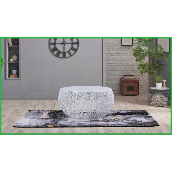 Modern Round Coffee Table with Aluminum Frame - Durable White Finish for Living Room Versatility