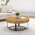 thumbnail image 1 of Modern Round Coffee Table with Metal Legs, Wooden Carving Pattern for Living Room Reception Room Office, Black, 1 of 7