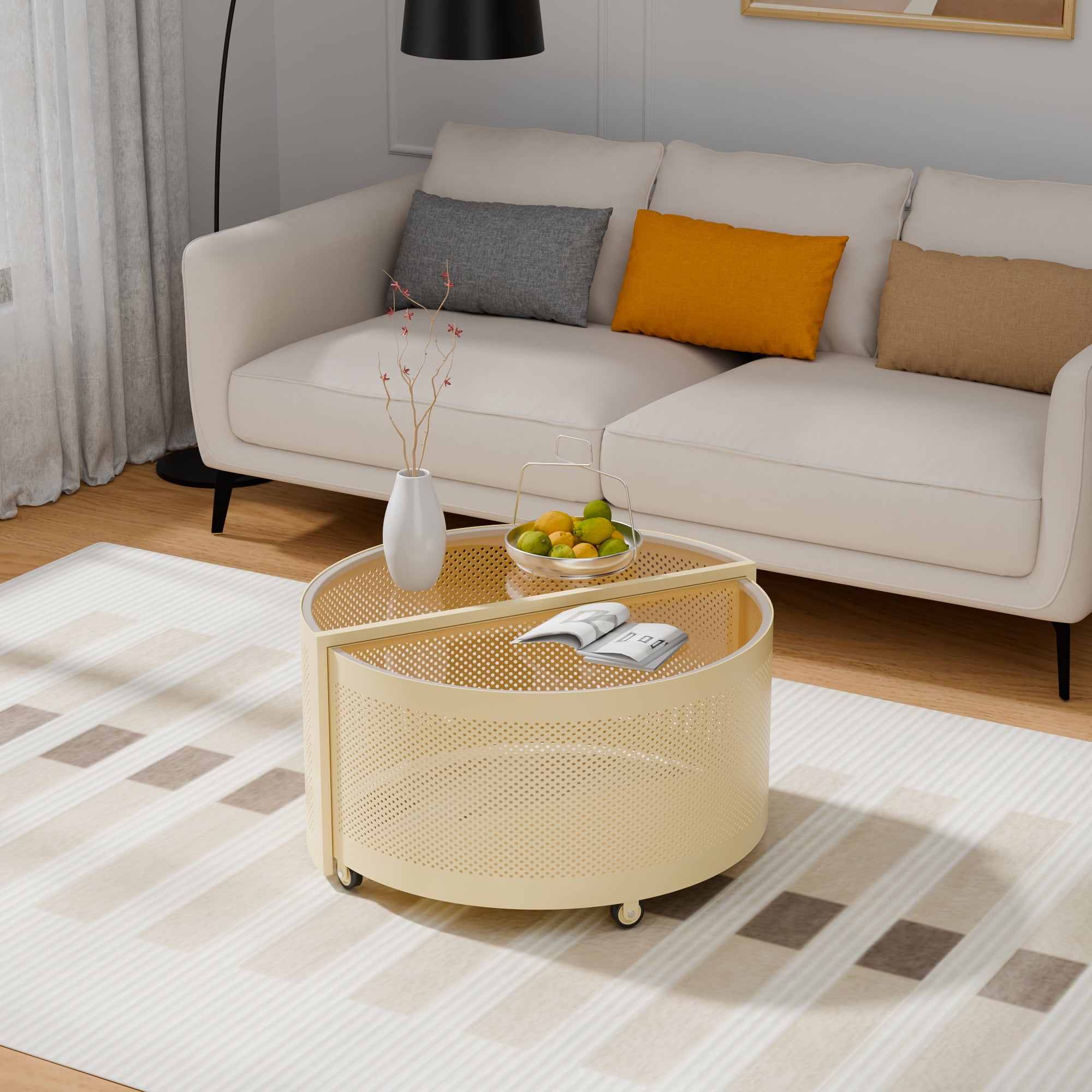 Glory Patio Round Coffee Dining Table with Storage and Tempered Glass ...