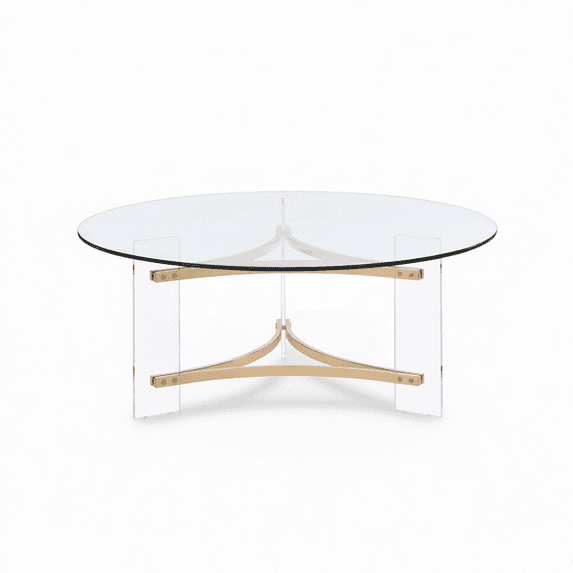 Modern Round Coffee Table with Tempered Glass Top, Triangular Chrome ...