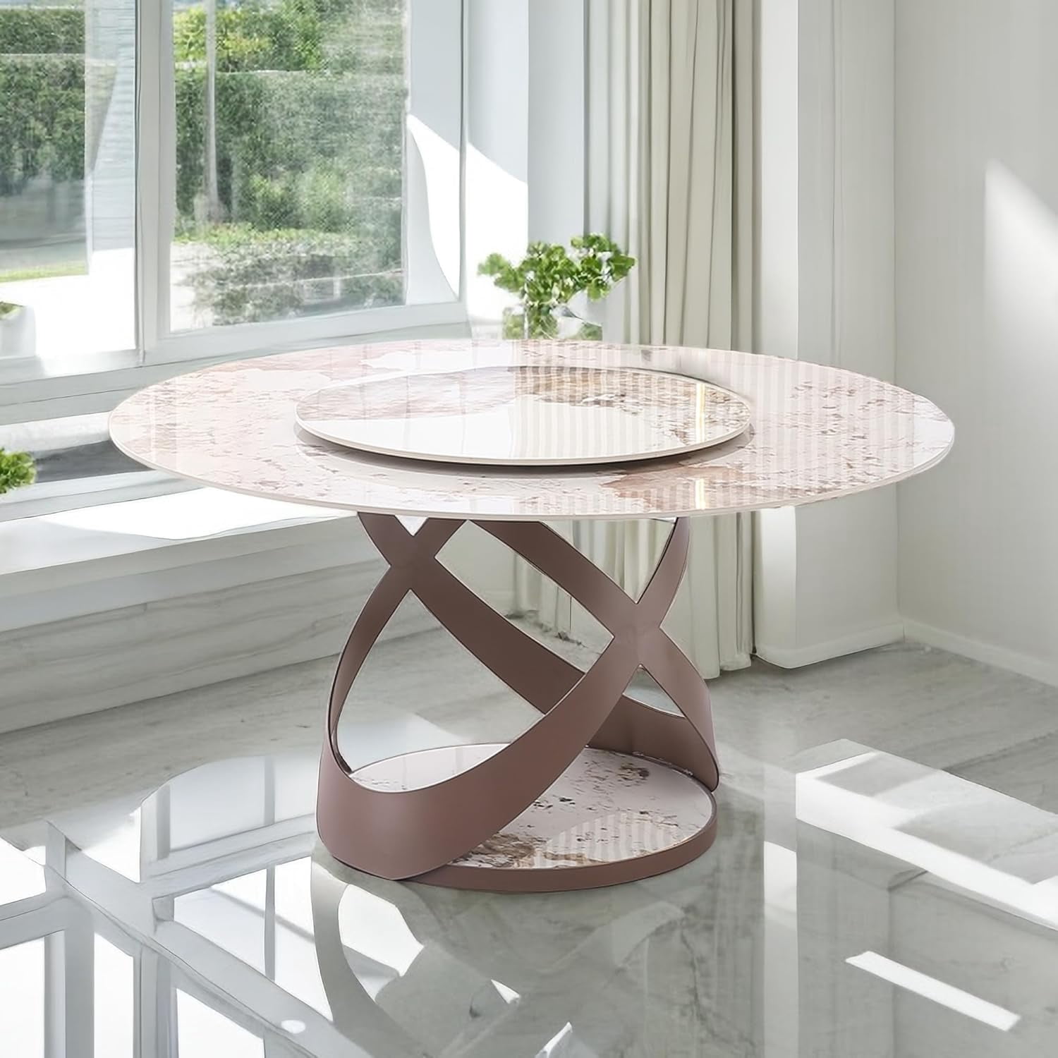 Modern Round Dining Room Table with Detachable Lazy Susan, 59" D ...