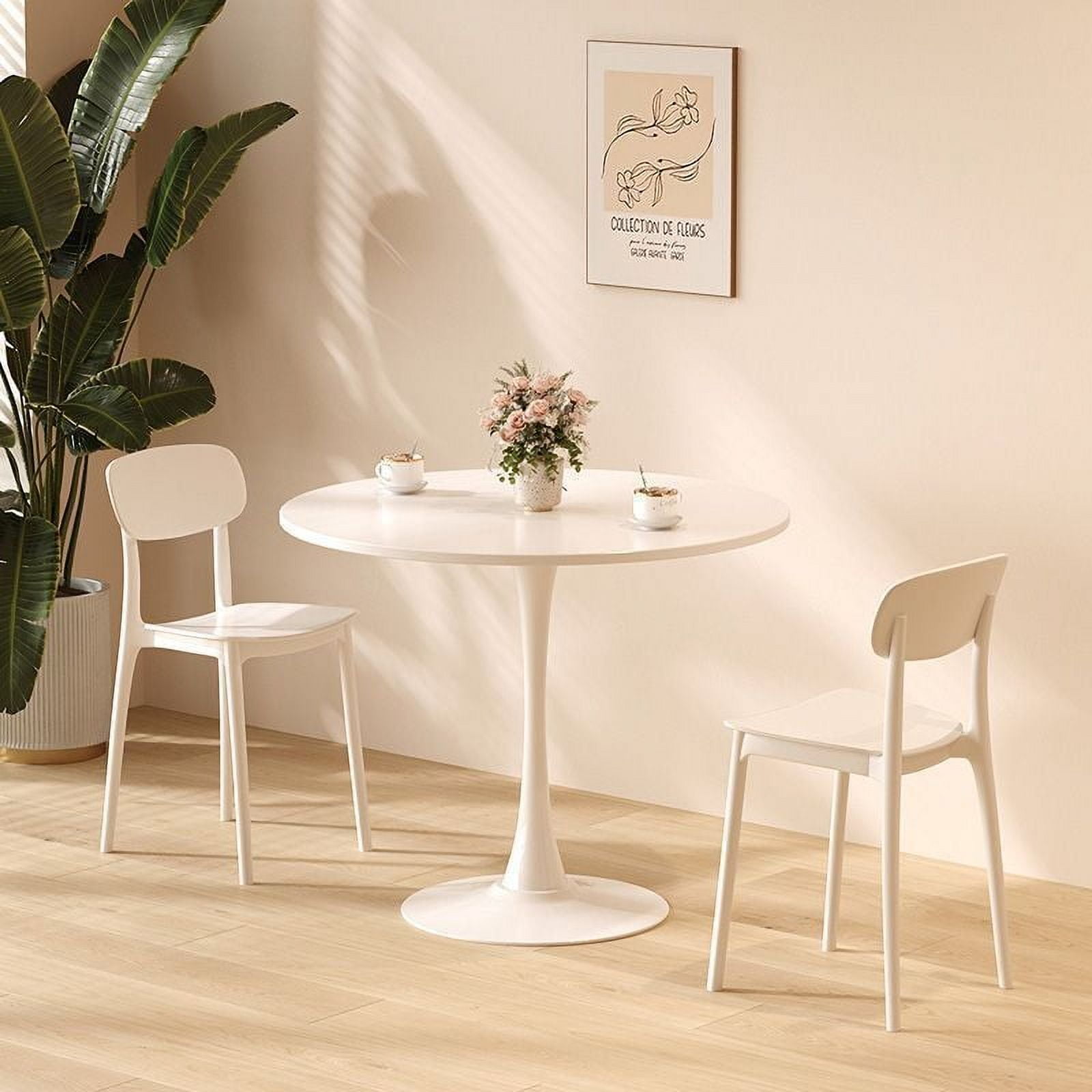 Modern Round Dining Table, 31.5 Inch Diameter MDF Tabletop with Cylindrical Metal Base, Multipurpose Leisure Coffee Table for Kitchen Living Room Small Apartment