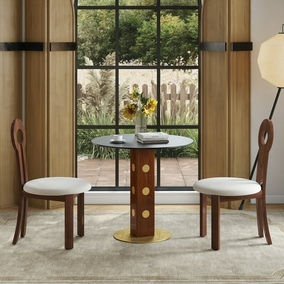 Modern Round Dining Table, 33.5" Sintered Stone Table with Wooden Leg & Gold Base, 2 - Person Kitchen Table for Small Space, 150lbs Weight Capacity(Only the Negotiation Table)