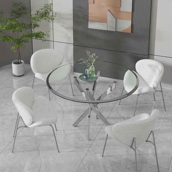 Modern Round Dining Table, 36'' Glass Top, Silver Legs, 2-4 People, 30'' Height