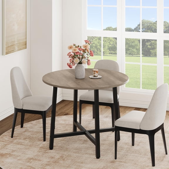 Modern Round Dining Table for 4 with Sturdy Metal Frame – 31.5" , Water-Resistant Surface, Farmhouse Style for Small Kitchen, Apartment, Breakfast Nook, Classic Gray