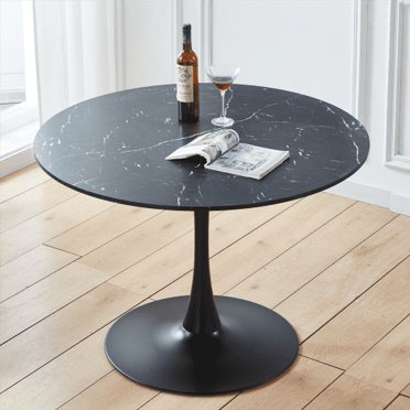 23.6 Inch Black Round Dining Table - Modern Tulip Design With Metal Pedestal For Small Spaces