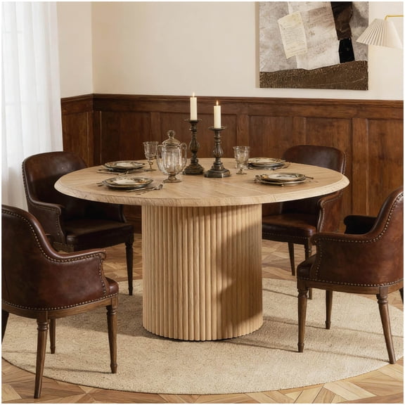 Modern Round Dining Table, 6-Seater Kitchen Table with Sturdy Metal Base, Wood Finish Top